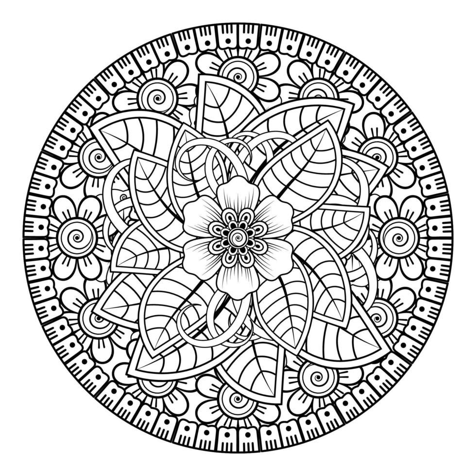 cirkelvormig patroon in de vorm van mandala voor henna, mehndi, tatoeage, decoratie. decoratief ornament in etnische oosterse stijl. kleurboek pagina. vector