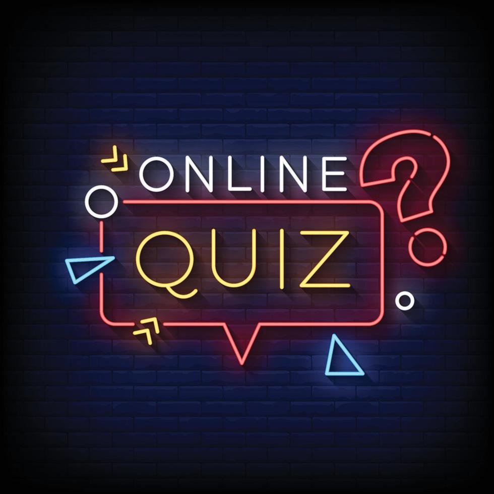 neon teken online quiz met steen muur achtergrond vector