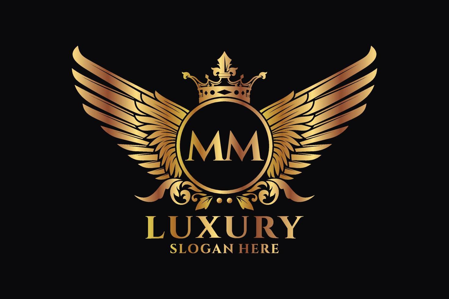 luxe Koninklijk vleugel brief mm kam goud kleur logo vector, zege logo, kam logo, vleugel logo, vector logo sjabloon.