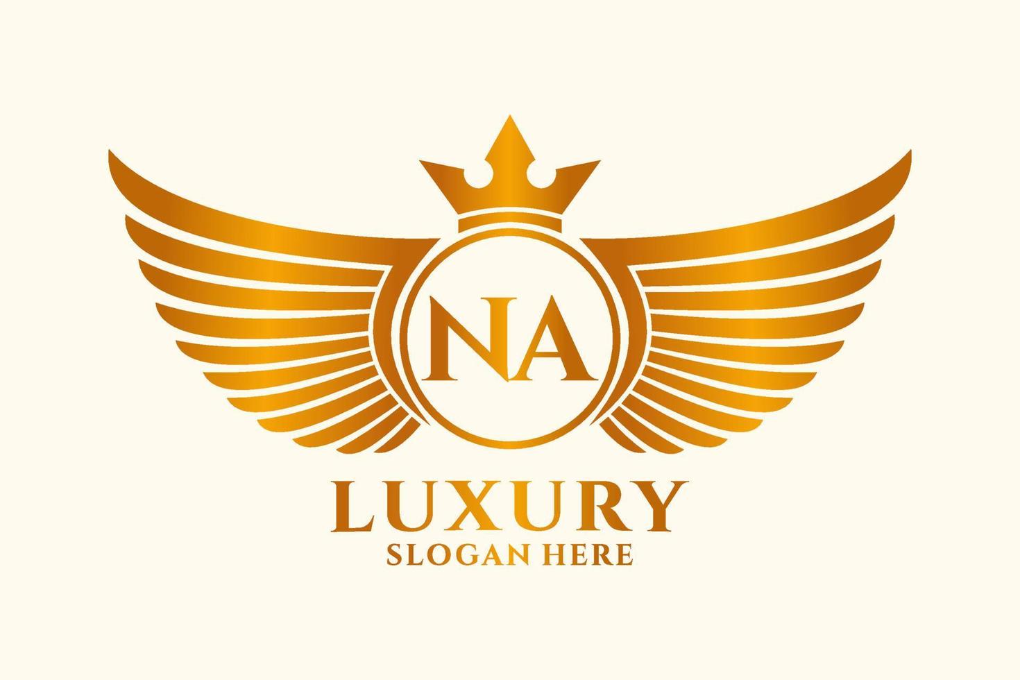 luxe Koninklijk vleugel brief na kam goud kleur logo vector, zege logo, kam logo, vleugel logo, vector logo sjabloon.