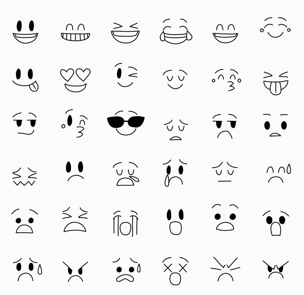 verzameling uit de vrije hand tekenen van gezichtsuitdrukking. vector