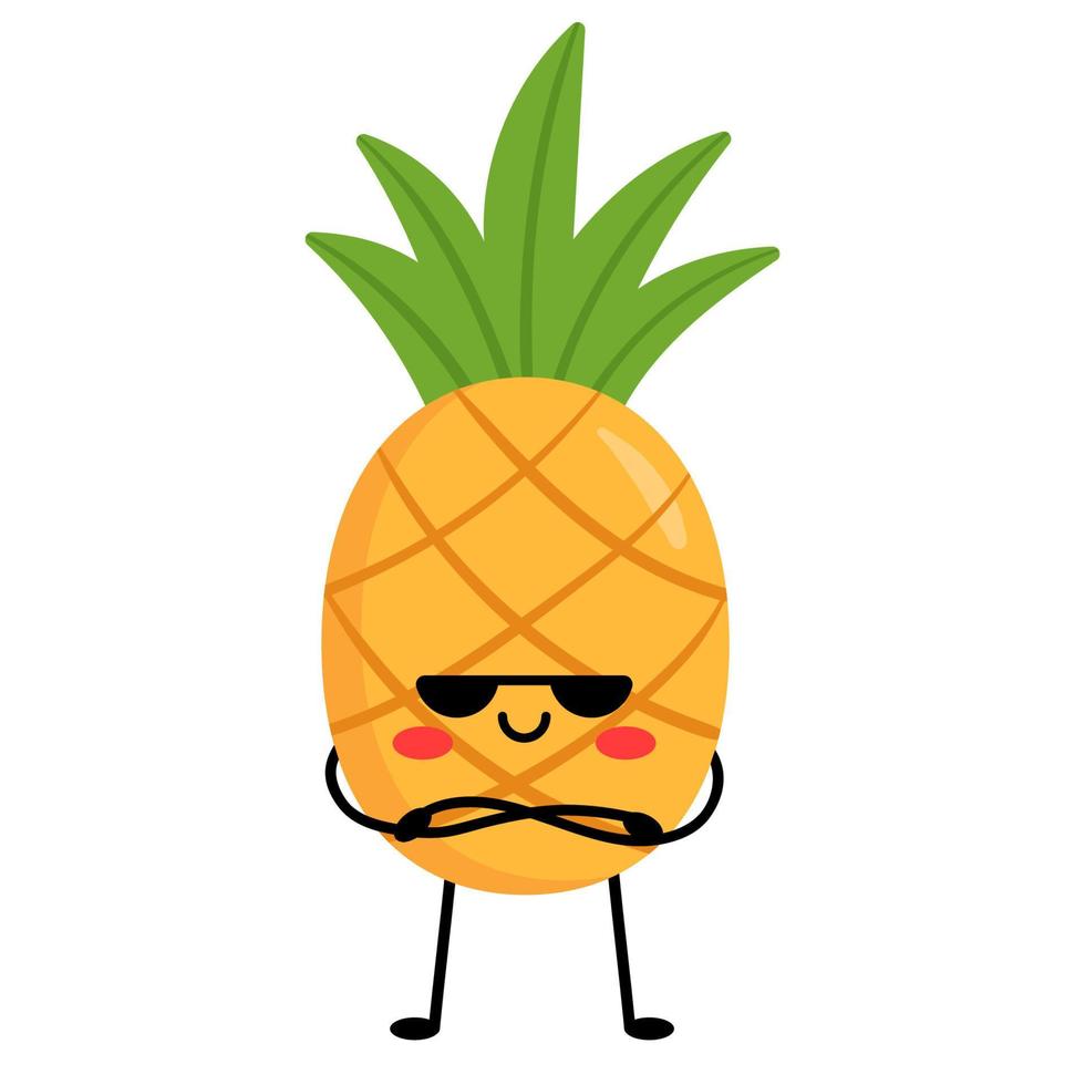koel ananas in zonnebril. tekenfilm karakter ananas met armen en poten, met verschillend emoties. vector illustratie geïsoleerd Aan wit achtergrond