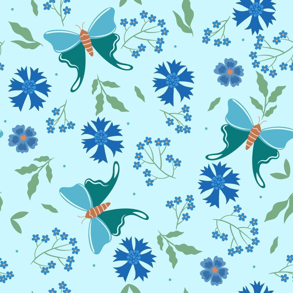 naadloos patroon met vlinders en bloemen. vectorafbeeldingen. vector