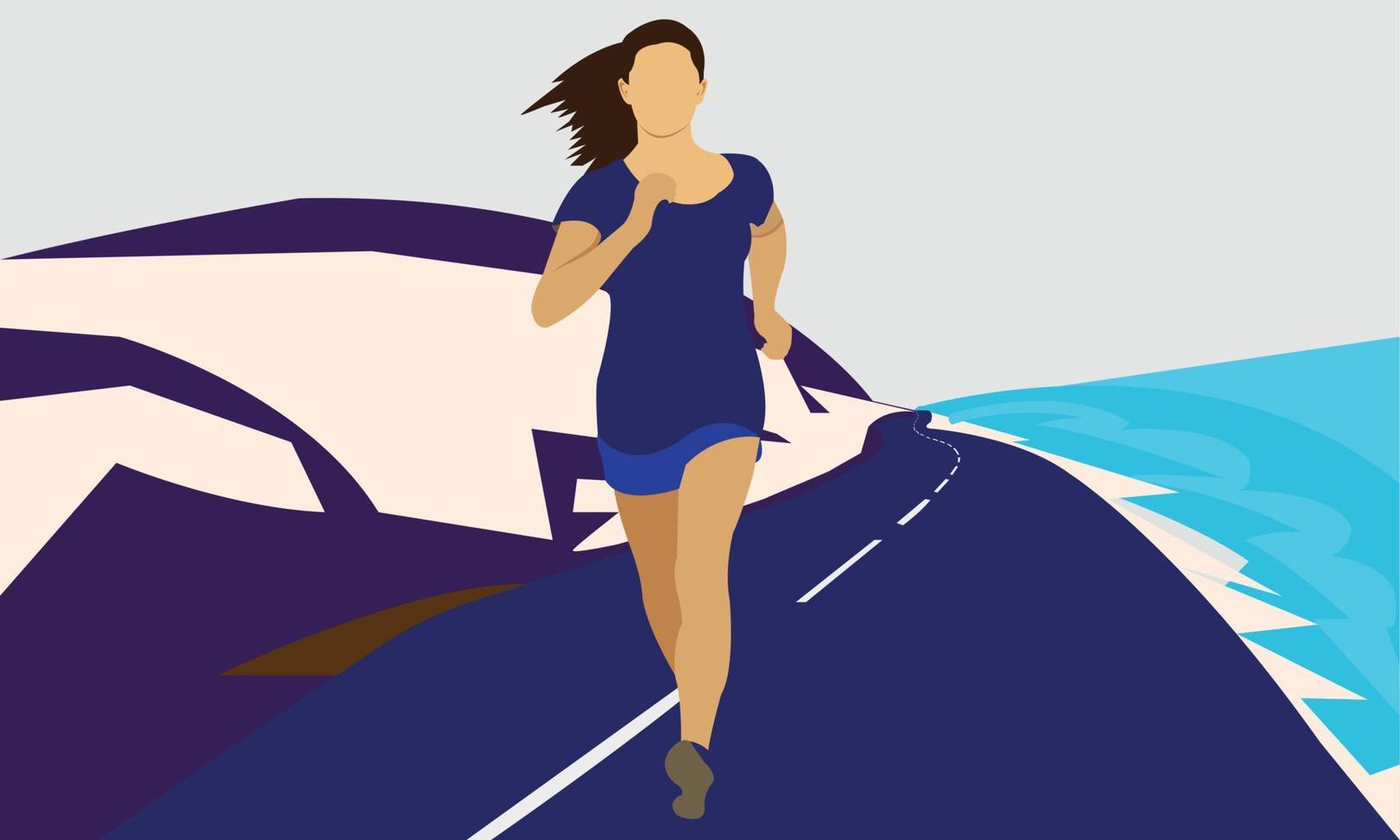 Dames rennen Aan de zee kant vlak vector illustratie