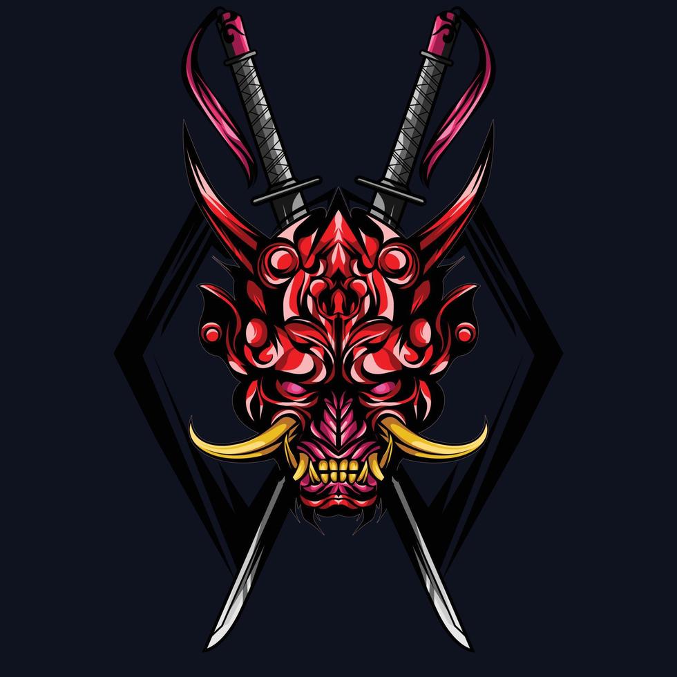 zwaard demon oni masker illustratie vector
