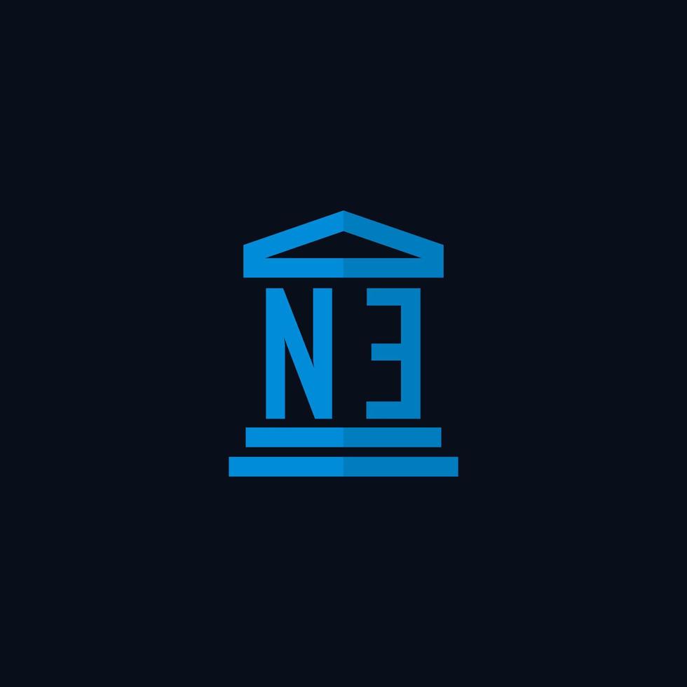 ne eerste logo monogram met gemakkelijk gerechtsgebouw gebouw icoon ontwerp vector