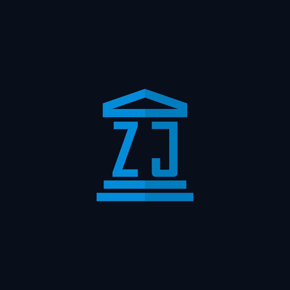 zj eerste logo monogram met gemakkelijk gerechtsgebouw gebouw icoon ontwerp vector