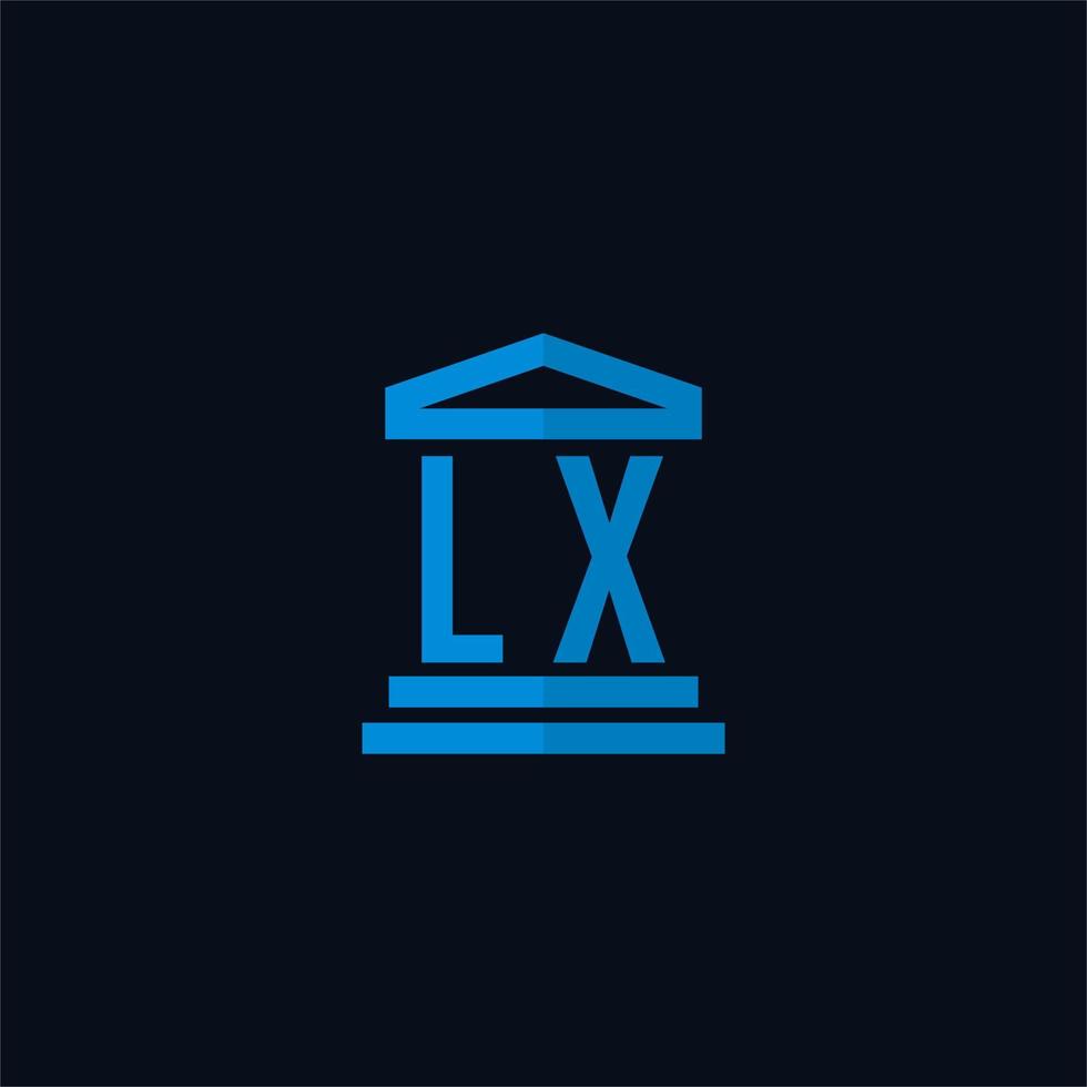 lx eerste logo monogram met gemakkelijk gerechtsgebouw gebouw icoon ontwerp vector