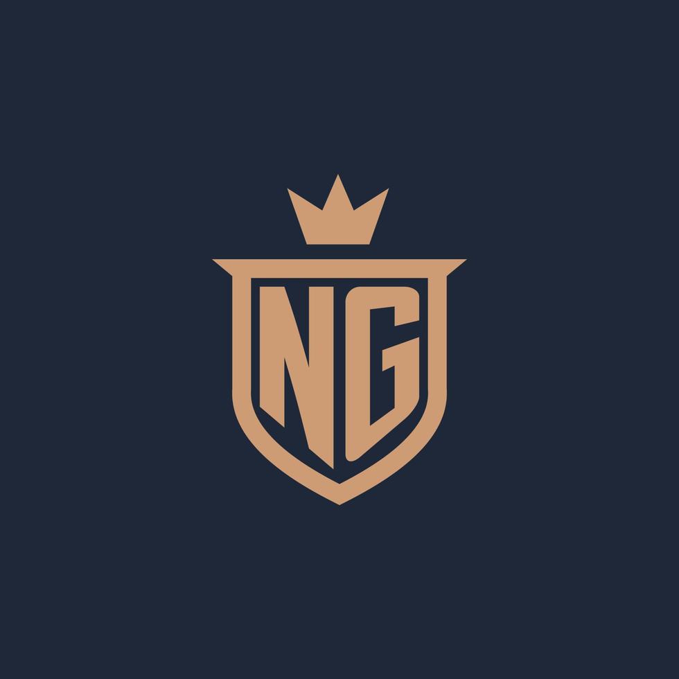 ng monogram eerste logo met schild en kroon stijl vector