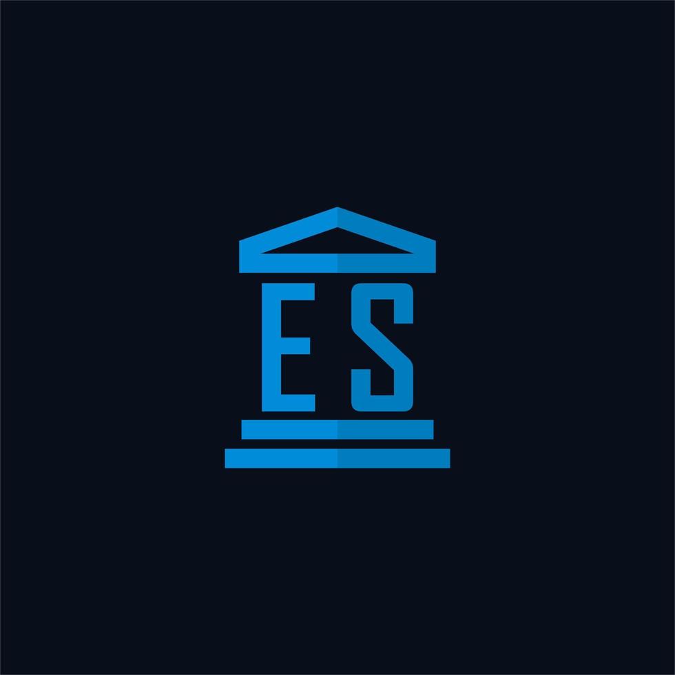 es eerste logo monogram met gemakkelijk gerechtsgebouw gebouw icoon ontwerp vector