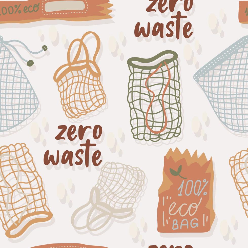 maas of maas boodschappen doen Tassen voor eco vriendelijk leven vector naadloos patroon. mode koper van de veganistisch nul verspilling concept. kleurrijk hand- getrokken vector illustratie voor banier, ansichtkaart, poster.