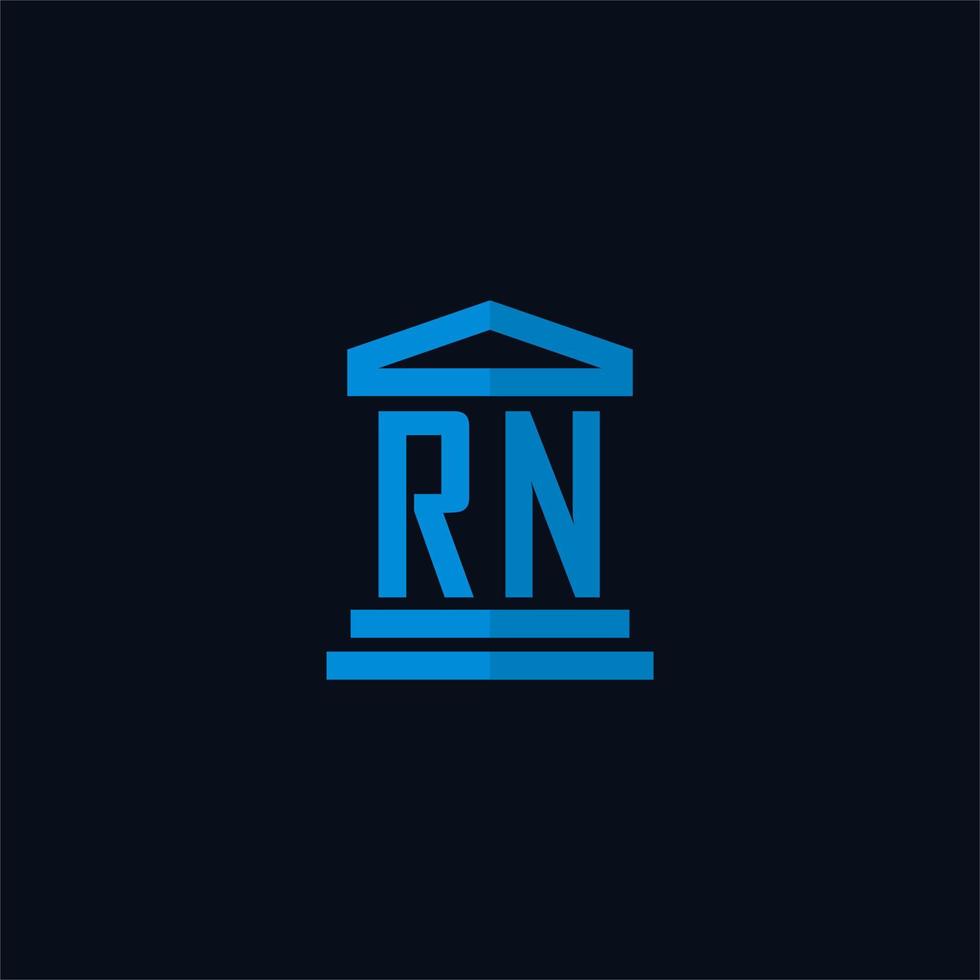 rn eerste logo monogram met gemakkelijk gerechtsgebouw gebouw icoon ontwerp vector