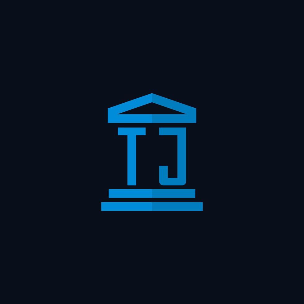 tj eerste logo monogram met gemakkelijk gerechtsgebouw gebouw icoon ontwerp vector