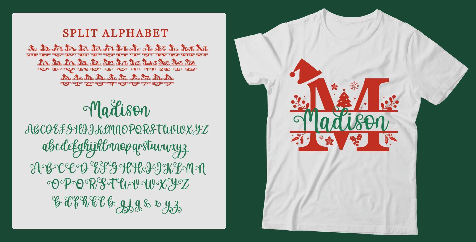 Scherm Kerstmis spleet doopvont alfabet brieven en getallen typografie belettering modern fonts tekst lettertype vector illustratie