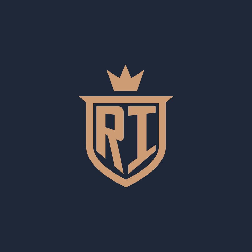 ri monogram eerste logo met schild en kroon stijl vector