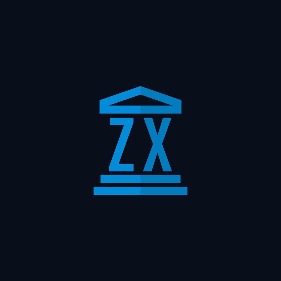 zx eerste logo monogram met gemakkelijk gerechtsgebouw gebouw icoon ontwerp vector