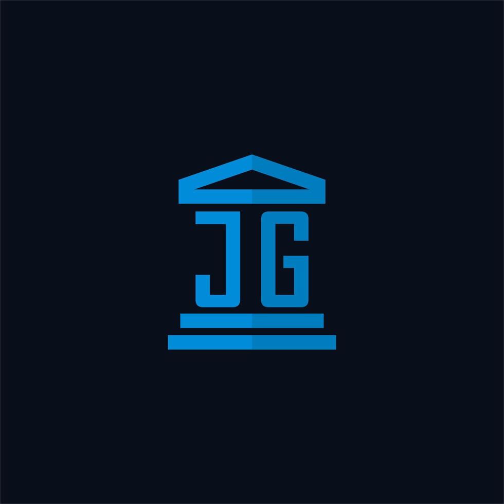 jg eerste logo monogram met gemakkelijk gerechtsgebouw gebouw icoon ontwerp vector