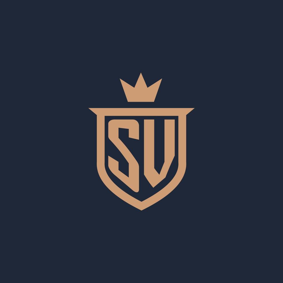 sv monogram eerste logo met schild en kroon stijl vector