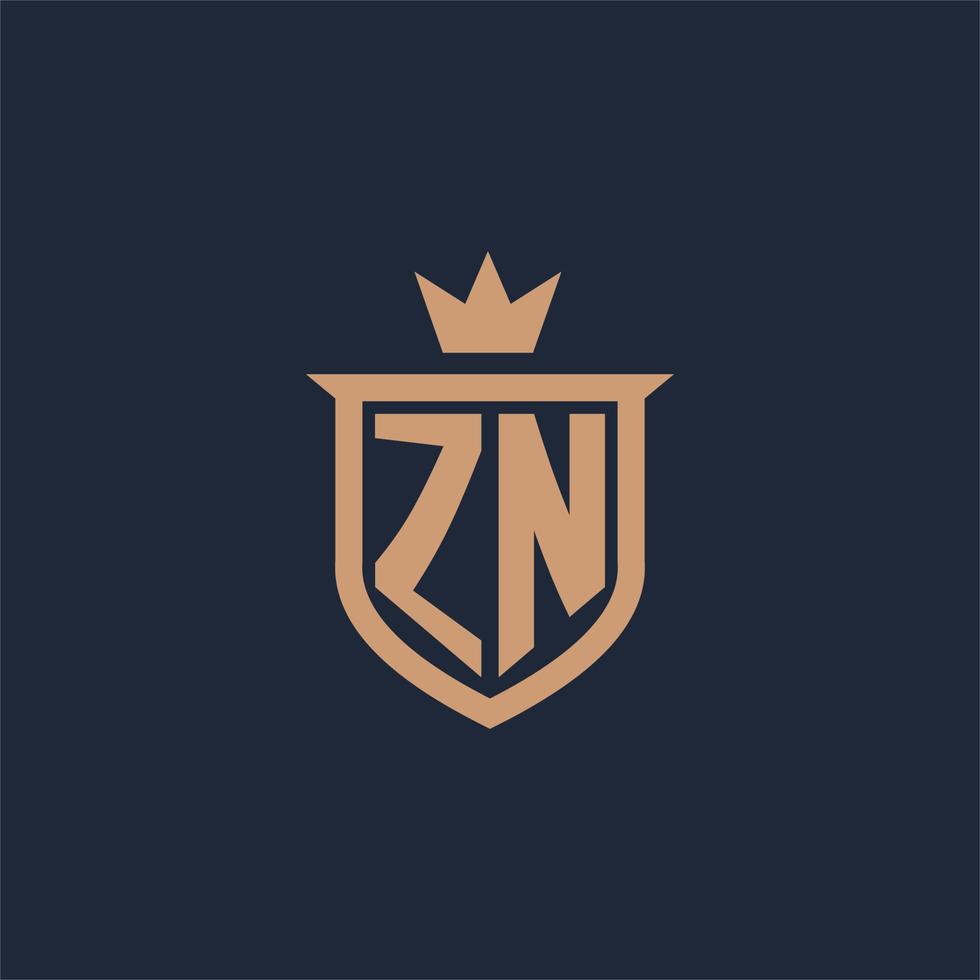 zn monogram eerste logo met schild en kroon stijl vector