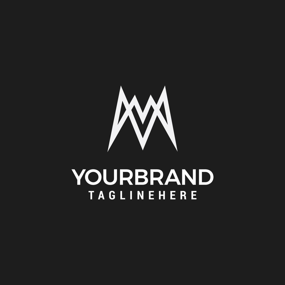 m monogram brief logo kruispunt dun lijn zwart en wit mockup mm hipster embleem vector