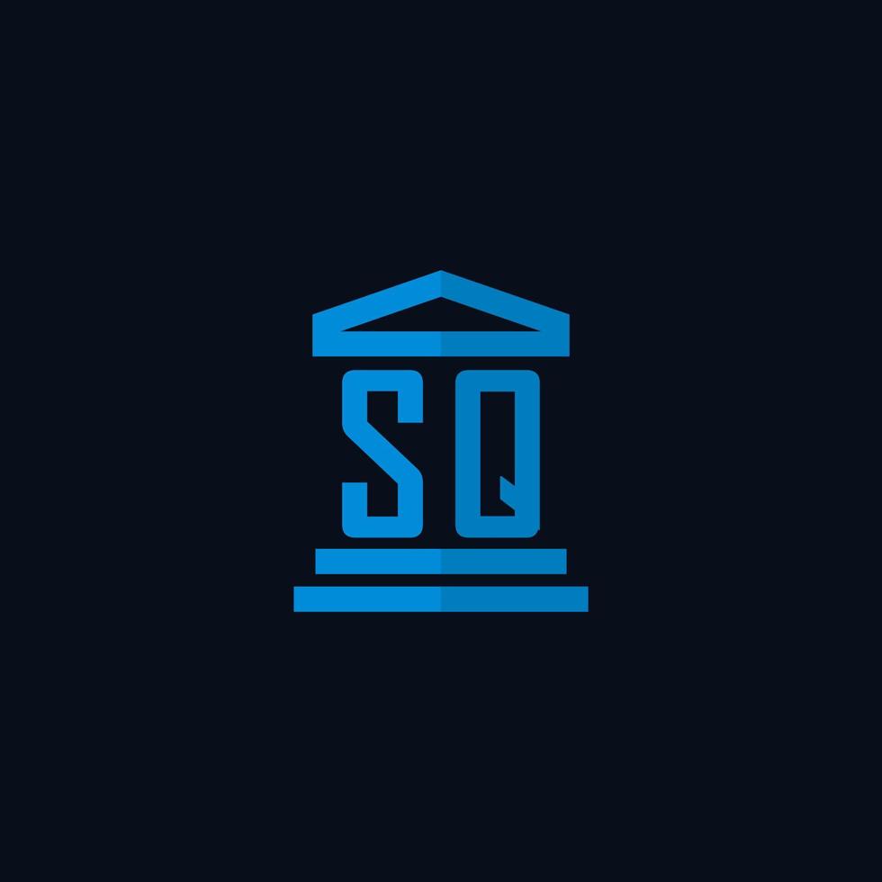 sq eerste logo monogram met gemakkelijk gerechtsgebouw gebouw icoon ontwerp vector