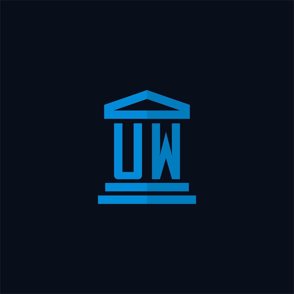 u W eerste logo monogram met gemakkelijk gerechtsgebouw gebouw icoon ontwerp vector