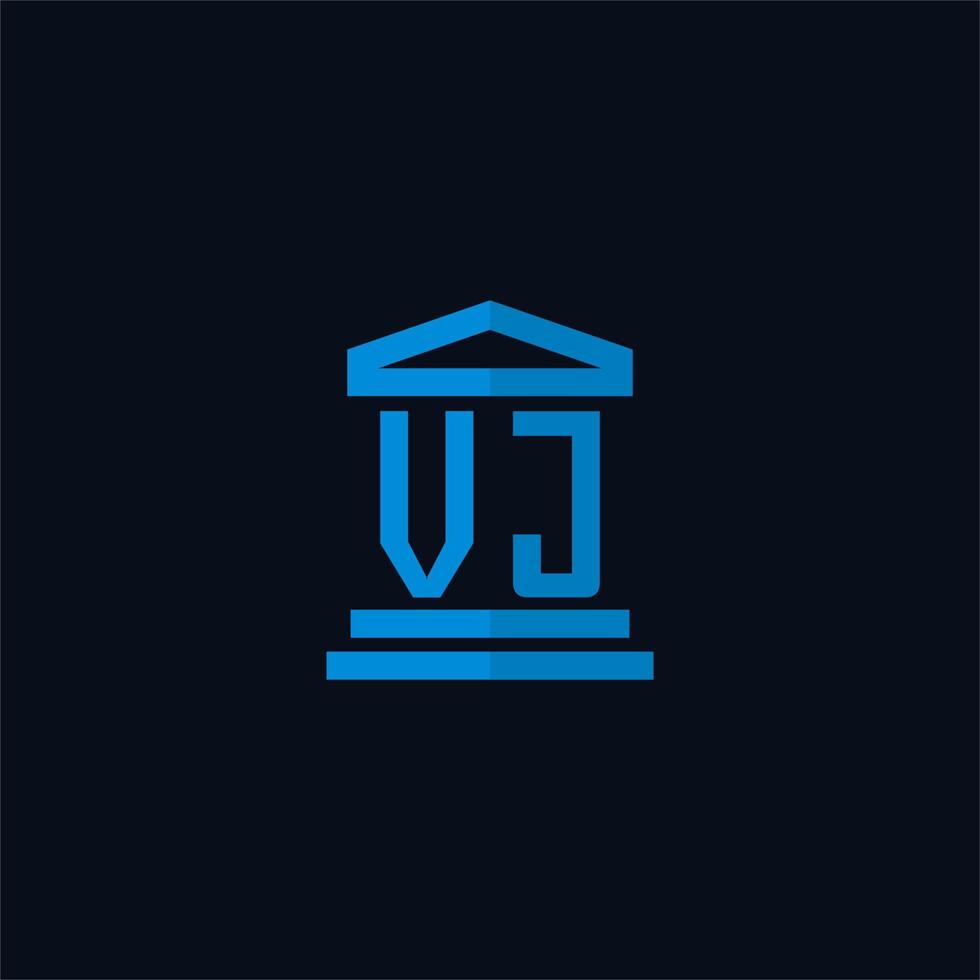 vj eerste logo monogram met gemakkelijk gerechtsgebouw gebouw icoon ontwerp vector