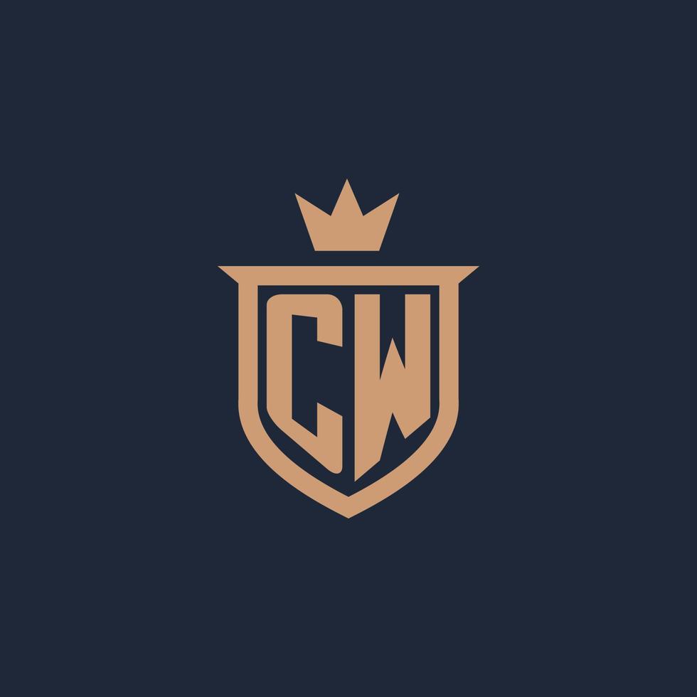 cw monogram eerste logo met schild en kroon stijl vector