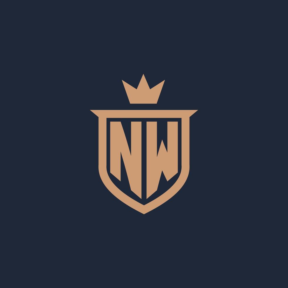 nw monogram eerste logo met schild en kroon stijl vector