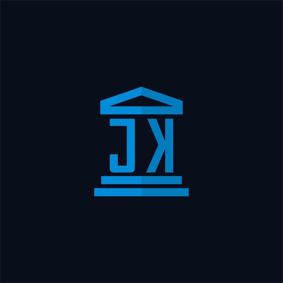 jk eerste logo monogram met gemakkelijk gerechtsgebouw gebouw icoon ontwerp vector