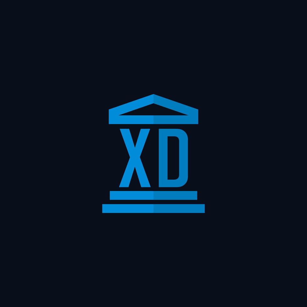 xd eerste logo monogram met gemakkelijk gerechtsgebouw gebouw icoon ontwerp vector