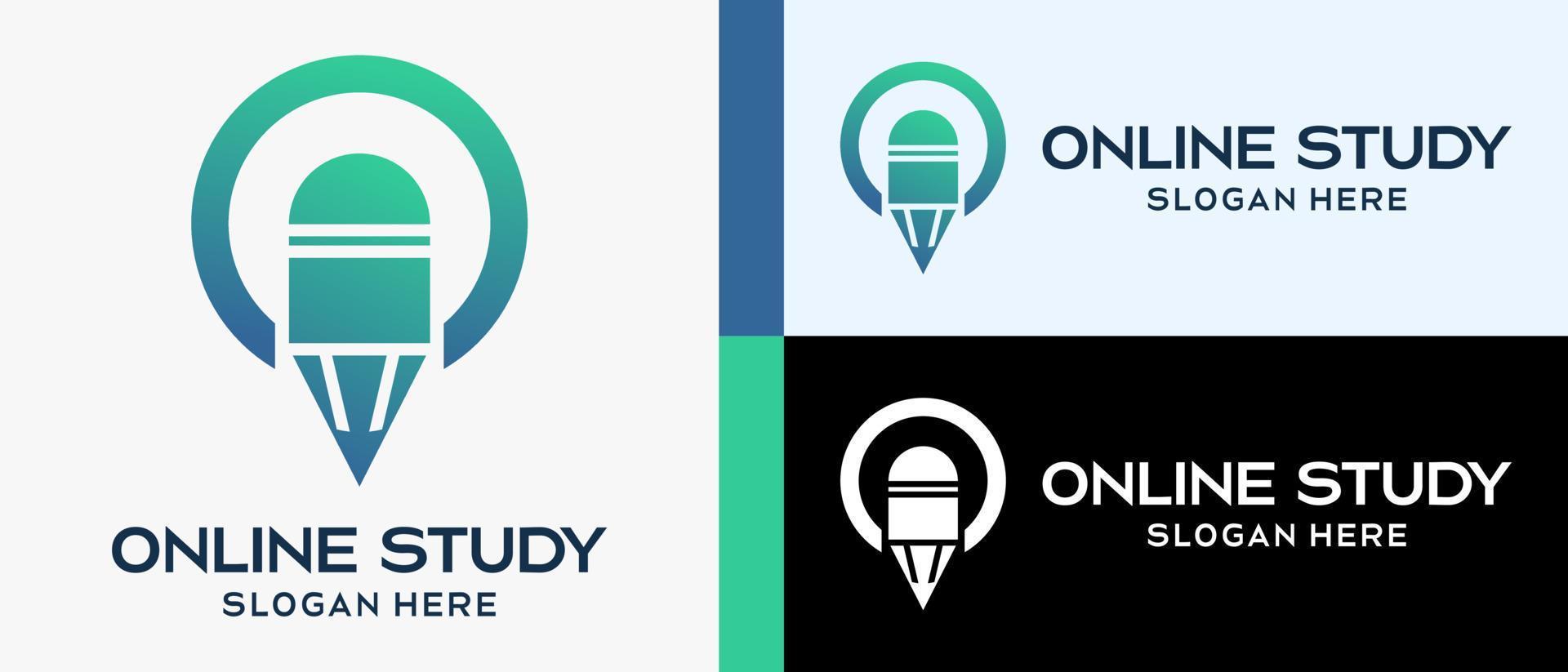 online studie logo ontwerp sjabloon, pen of potlood icoon in een cirkel. gemakkelijk en koel onderwijs logo illustratie vector