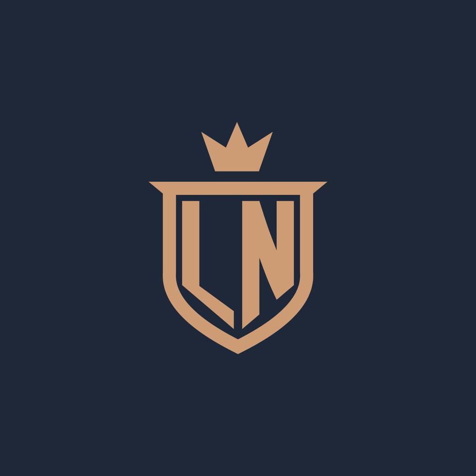 ln monogram eerste logo met schild en kroon stijl vector