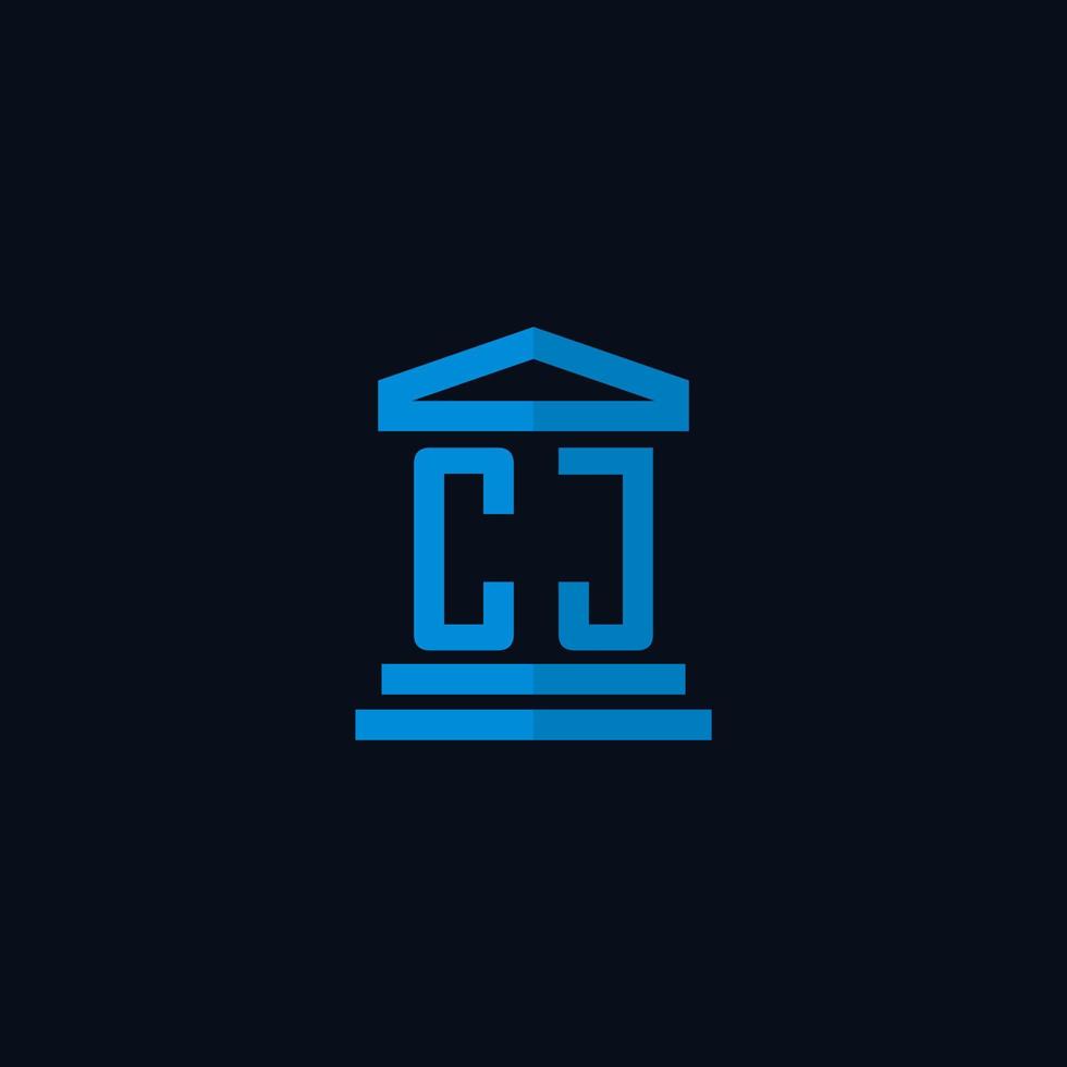 cj eerste logo monogram met gemakkelijk gerechtsgebouw gebouw icoon ontwerp vector