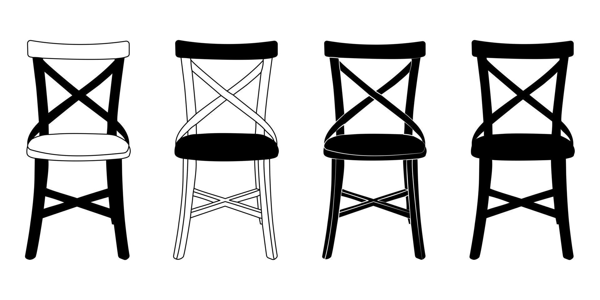 stoel, stoel, tabouret, stuk van meubilair, vlak stijl, vector geïsoleerd wit achtergrond, pak van silhouetten