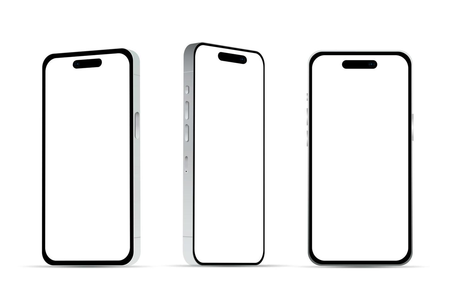 zilver smartphone 14 modellen, nieuw het industrie, mockup voor web ontwerp Aan een wit achtergrond - vector