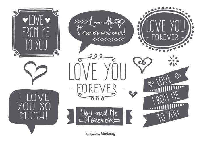 Handgetekende Liefde Label Set vector