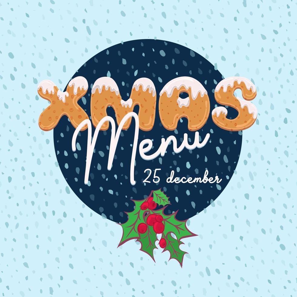 Kerstmis menu ontwerp in tekenfilm stijl met tekst het formulier van eigengemaakt koekjes. tekening brieven voor brochure, poster, wijnoogst feestelijk achtergrond, partij kaart vector