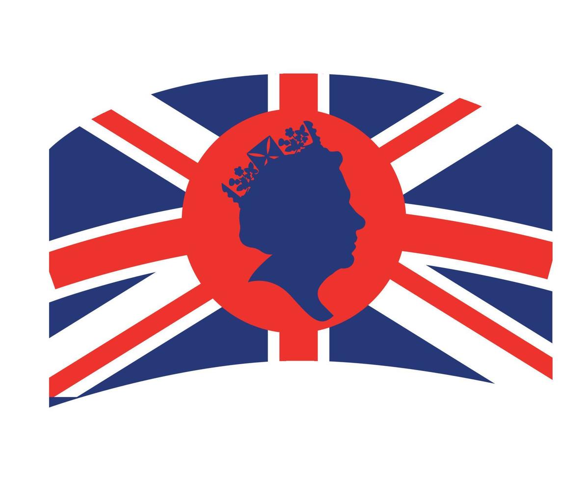 koningin Elizabeth gezicht blauw met Brits Verenigde koninkrijk vlag nationaal Europa embleem vector illustratie abstract ontwerp element