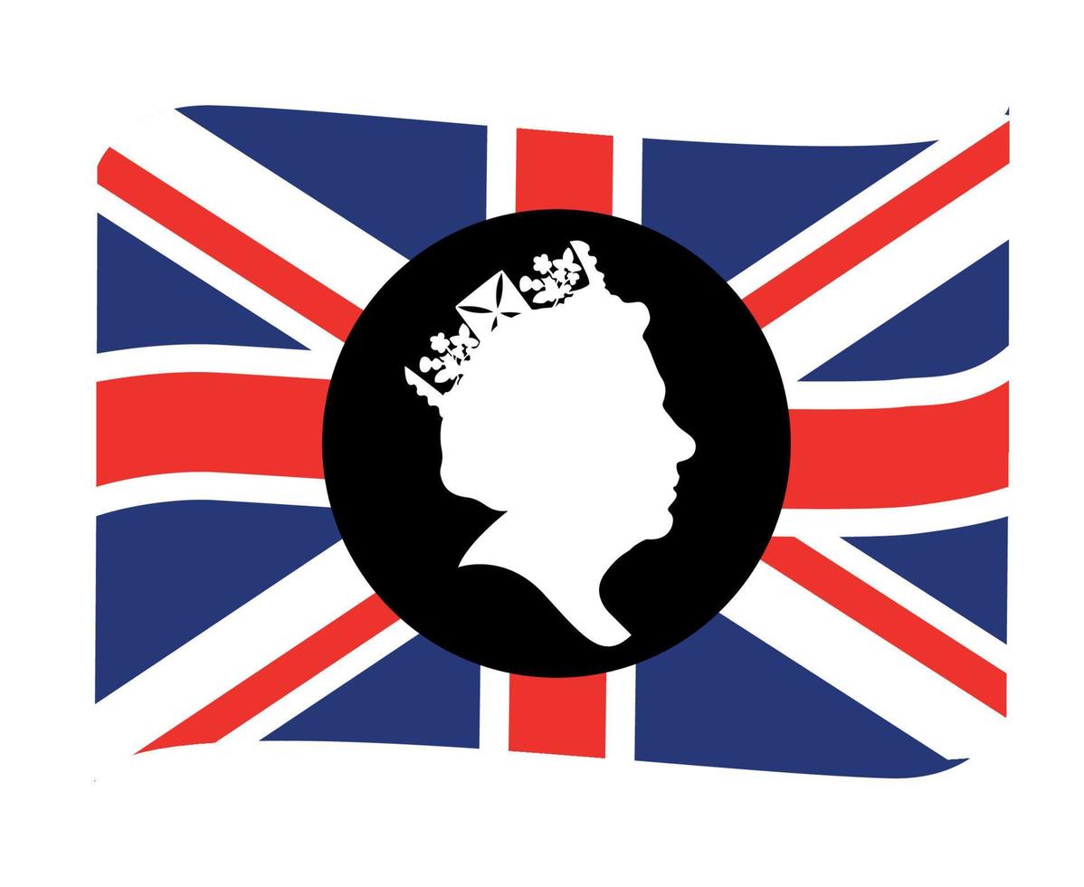 koningin Elizabeth gezicht zwart en wit met Brits Verenigde koninkrijk vlag nationaal Europa embleem lint icoon vector illustratie abstract ontwerp element