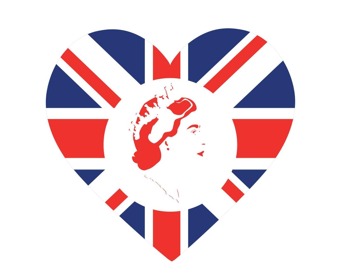 koningin Elizabeth gezicht portret rood met Brits Verenigde koninkrijk vlag nationaal Europa embleem hart icoon vector illustratie abstract ontwerp element