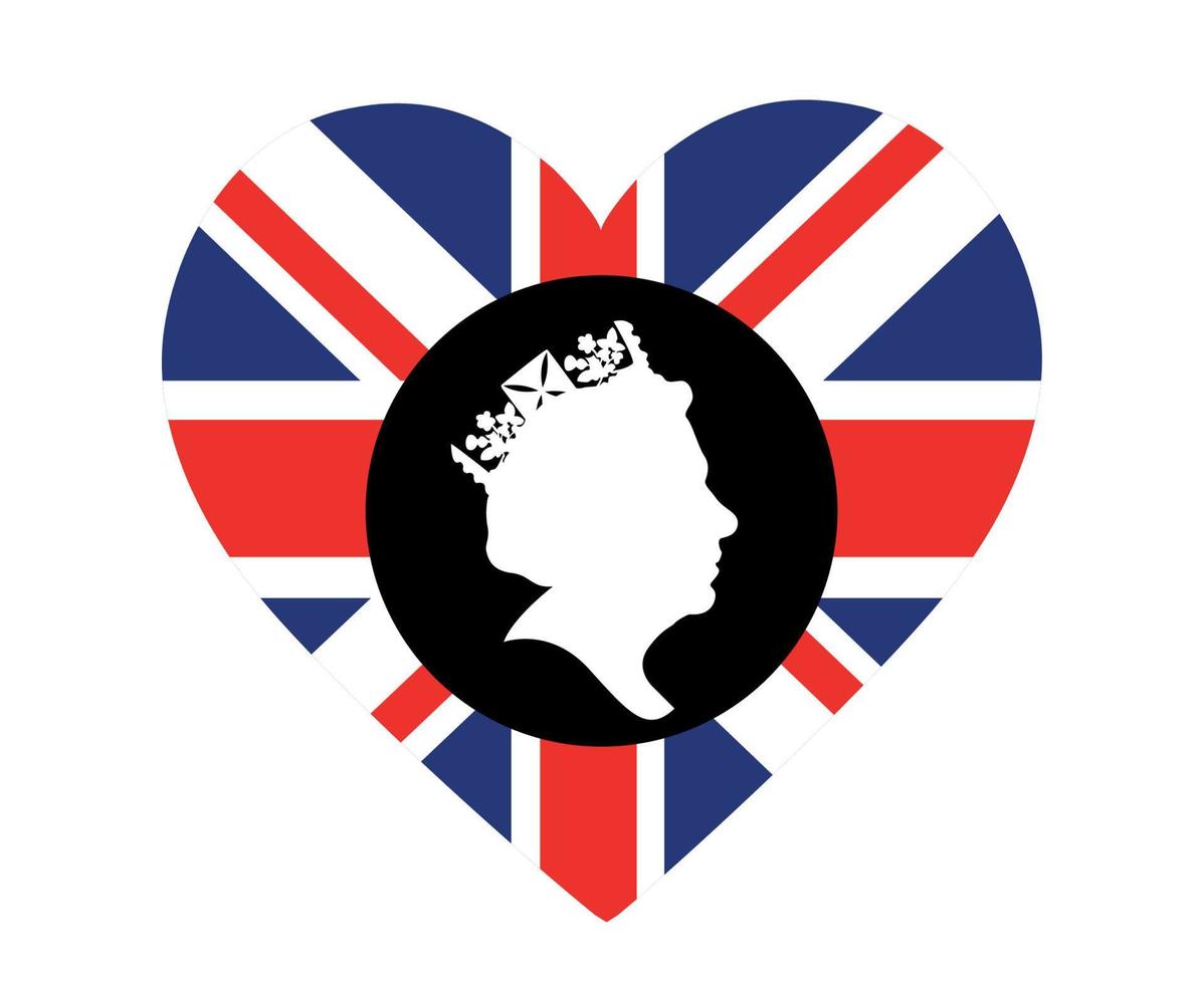 koningin Elizabeth gezicht zwart en wit met Brits Verenigde koninkrijk vlag nationaal Europa embleem hart icoon vector illustratie abstract ontwerp element