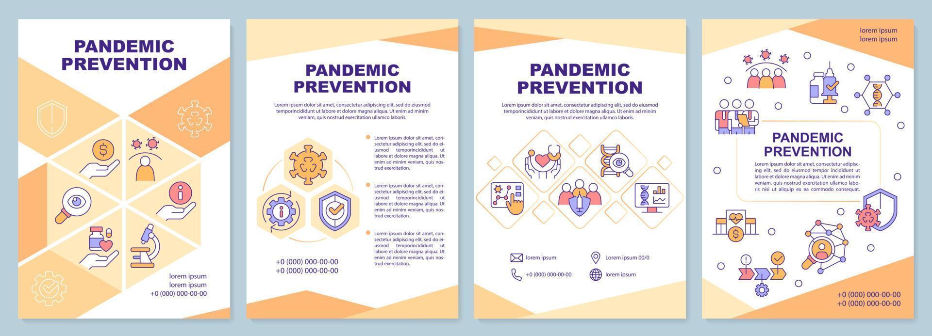 pandemisch het voorkomen oranje brochure sjabloon. brochure ontwerp met lineair pictogrammen. bewerkbare 4 vector indelingen voor presentatie, jaar- rapporten.