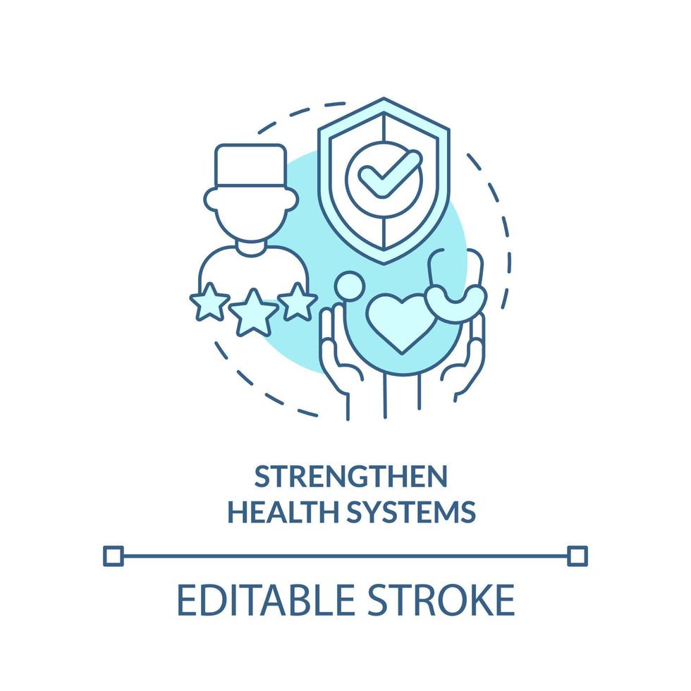 versterken Gezondheid systemen turkoois concept icoon. medisch deskundige. pandemisch het voorkomen abstract idee dun lijn illustratie. geïsoleerd schets tekening. bewerkbare hartinfarct. vector