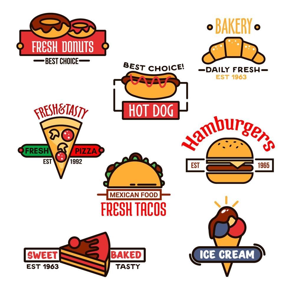 dun lineair symbolen voor snel voedsel of bakkerij ontwerp vector