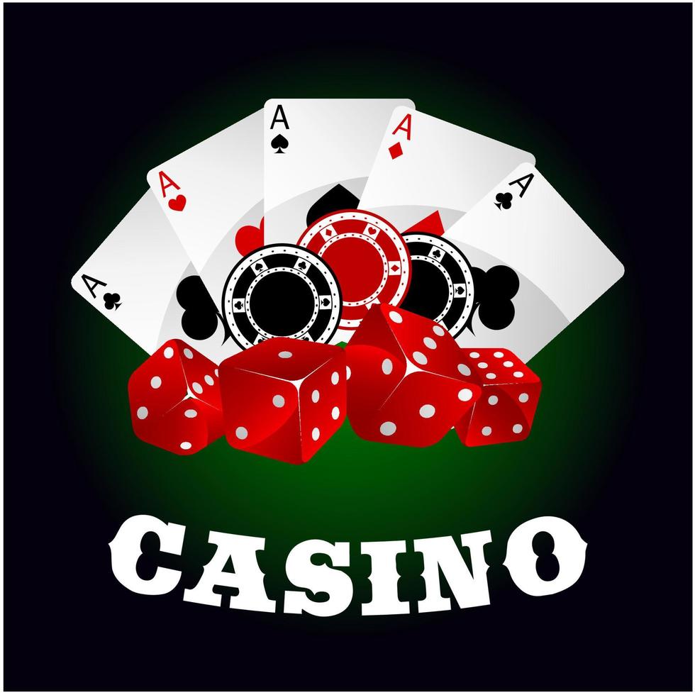 casino icoon met Dobbelsteen, chips en poker azen vector