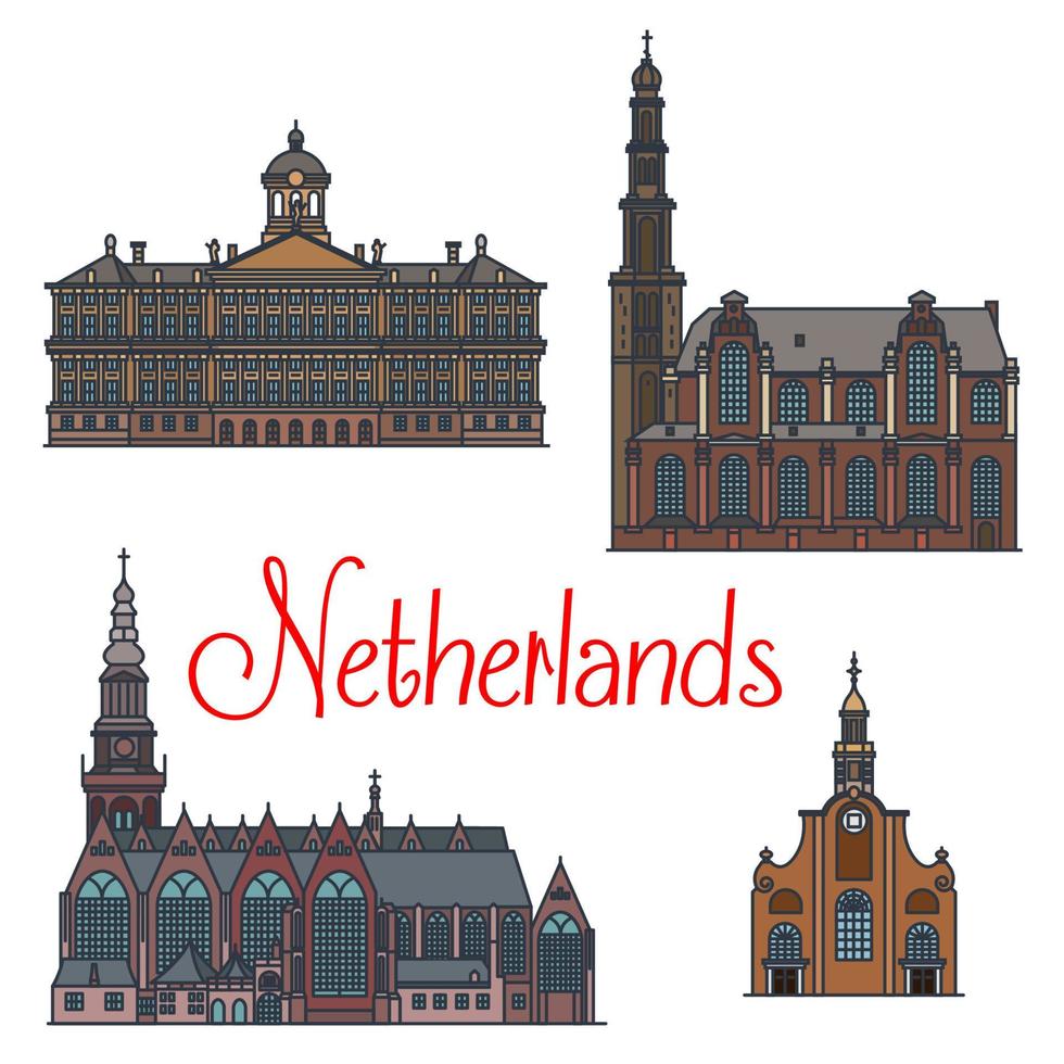 Nederlands reizen oriëntatiepunten symbool, dun lijn stijl vector