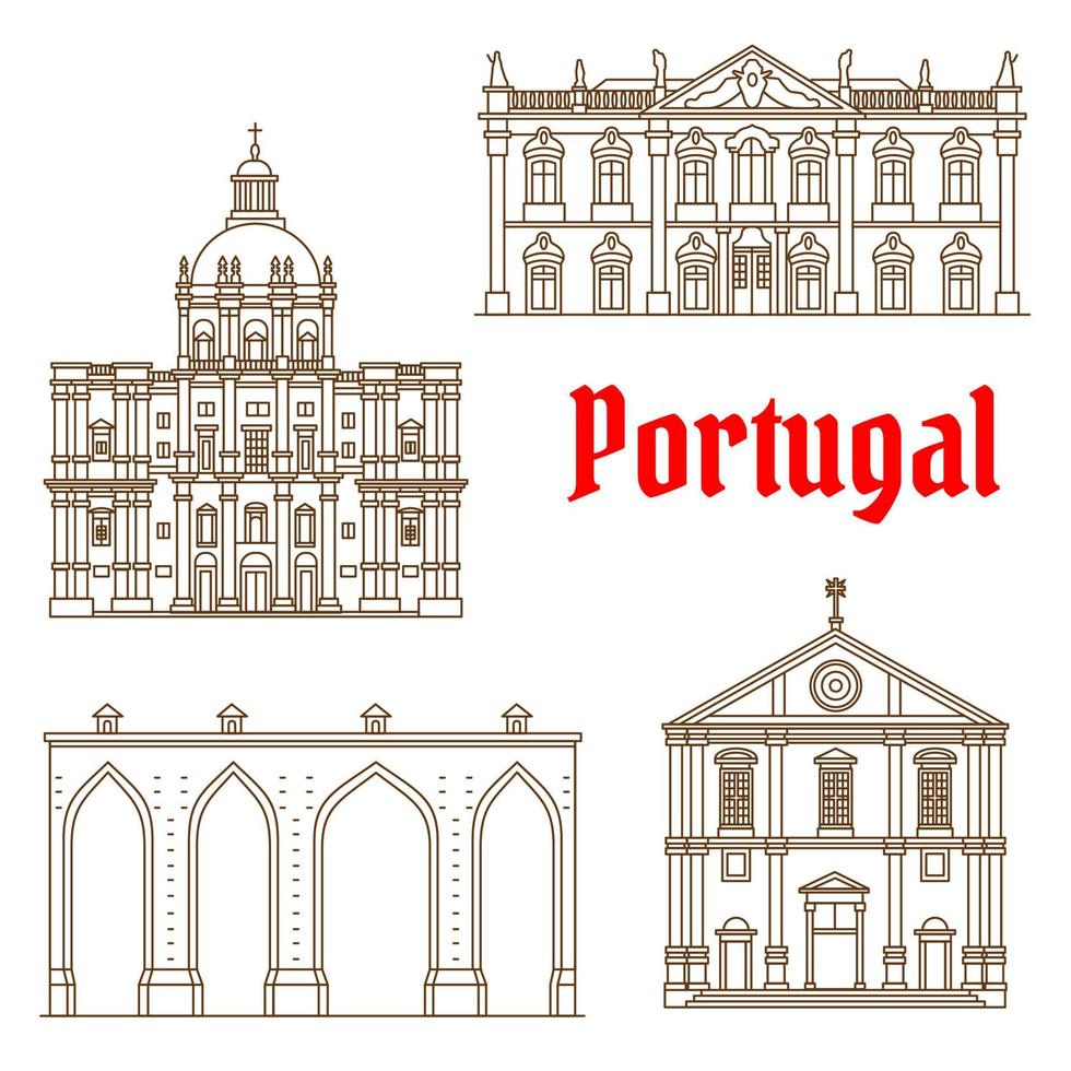 Portugees reizen oriëntatiepunten van Lissabon pictogrammen vector