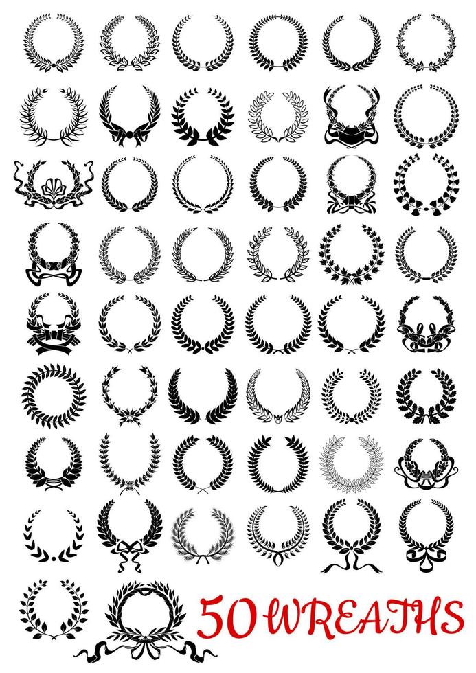 laurier en bloemen kransen heraldisch symbolen vector