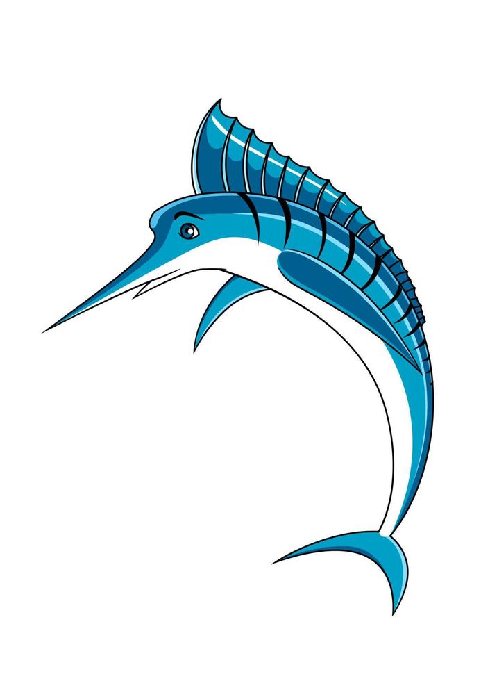 jumping blauw marlijn vis karakter vector